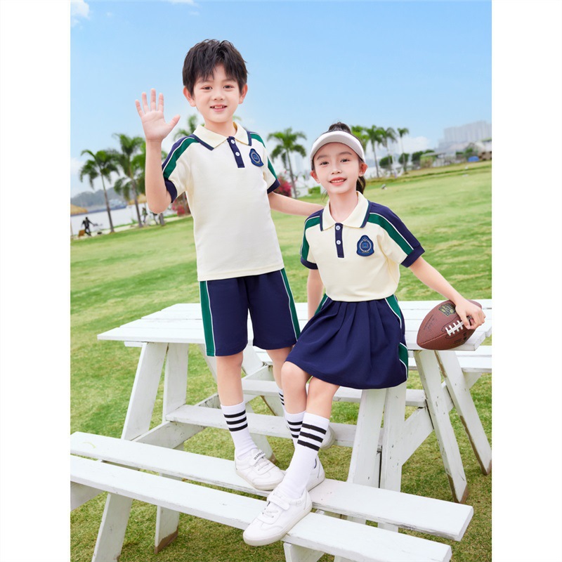 幼兒園園服夏裝小學生運動風校服夏季兒童短袖畢業照班服純棉套裝