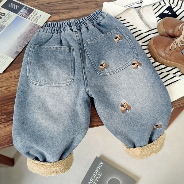 Children's fleece winter warm jeans for men and women girl's