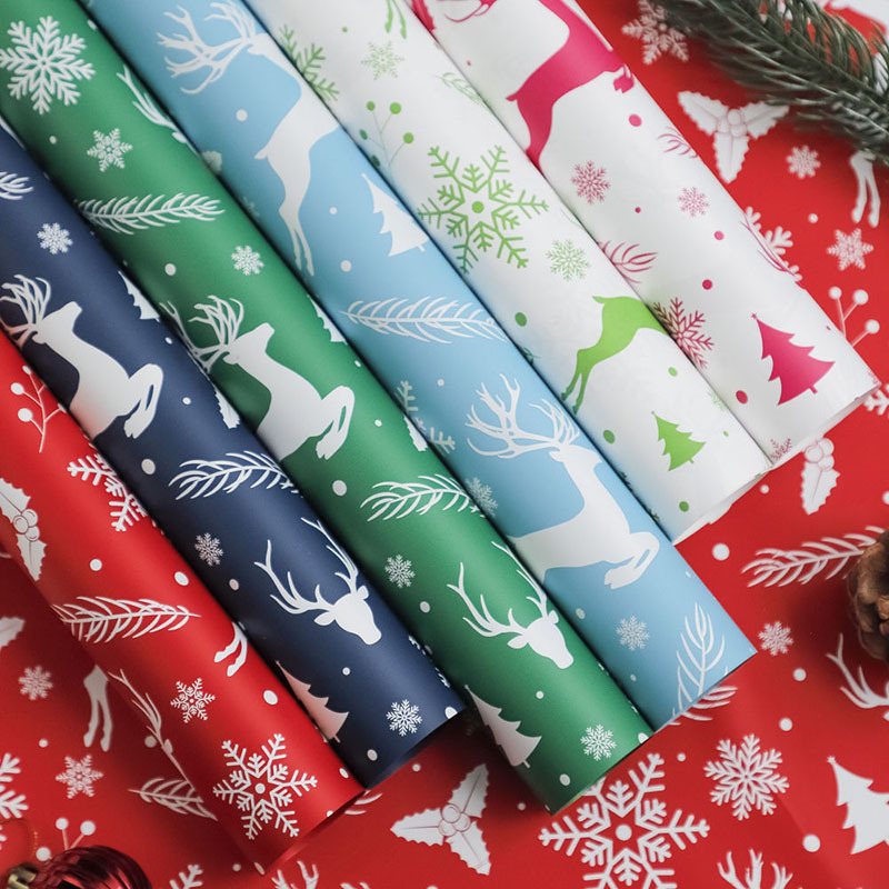 新款圣诞平安夜麋鹿雪花包装纸羽茵20张/包鲜花包装纸