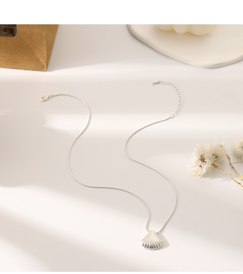 Steel Color Shell Pendant Stainless Steel Necklace