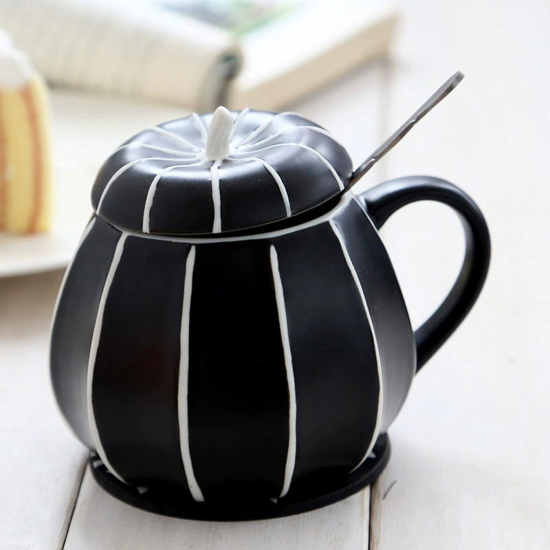 Керамическая кружка с крышкой и ложкой, подарок на Хэллоуин тыква кружка, домашняя чашка, кофейная чашка, настраиваемая