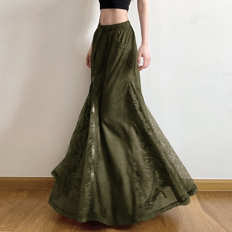 Niche Design Zipper Characteristic Lace Splicing Skirt Retro Vintage Forest Sexy Style A-Line Long Skirt