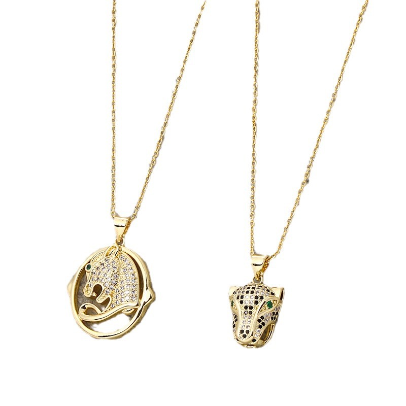 New personalized hip hop animal leopard head pendant copper inlaid zircon punk style niche design necklace_voghion.com