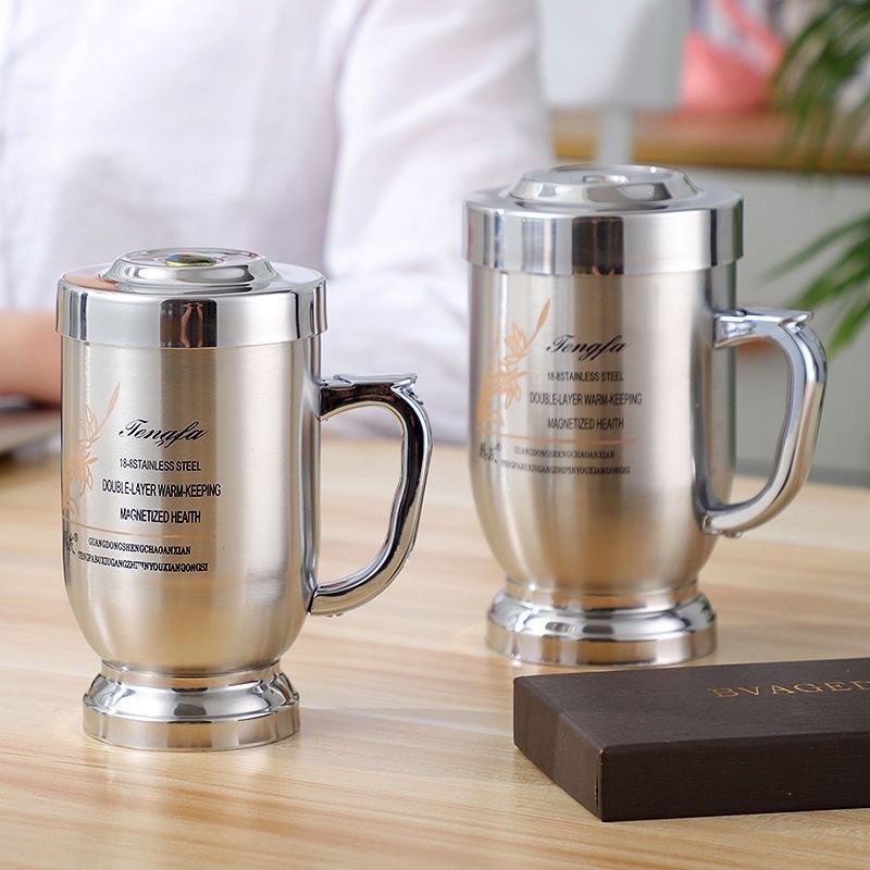Stainless steel water cup, office gift, with lid, classic design, suitable for men, commemorative, double-walled, insulated, business tea cup, wholesale
