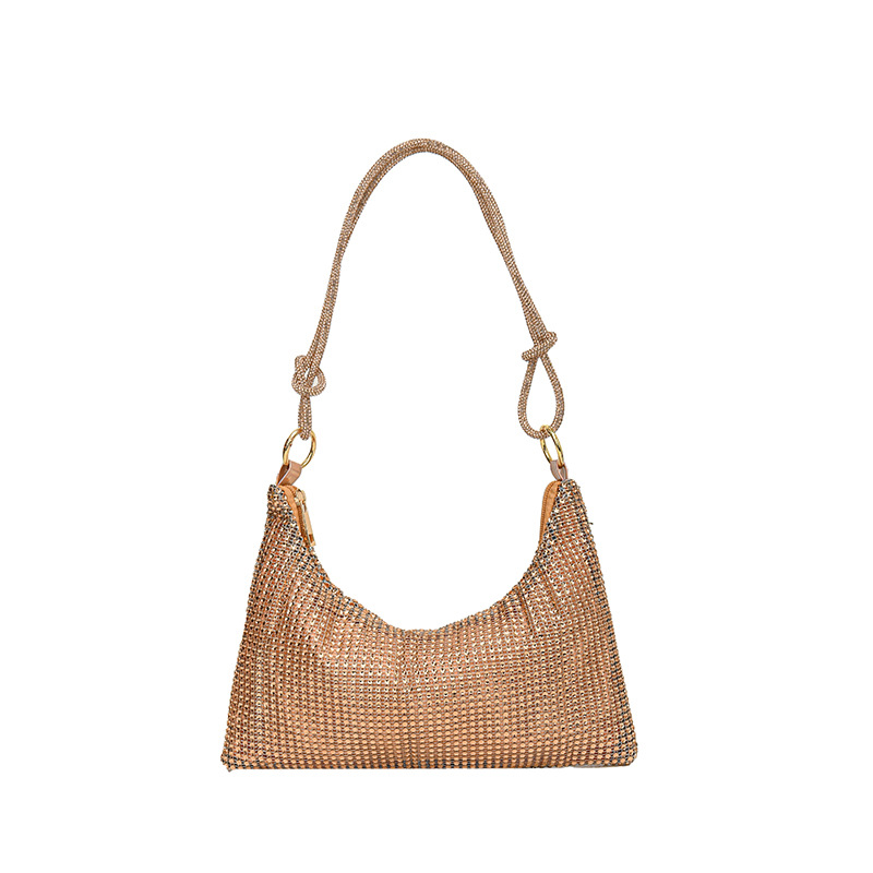 Ready Stock Cross-Border European & American Sparkling Rhinestone Zipper Knot Underarm Bag Crescent Shoulder Bag Women's Diamond Evening Bag - Thumbnail 8