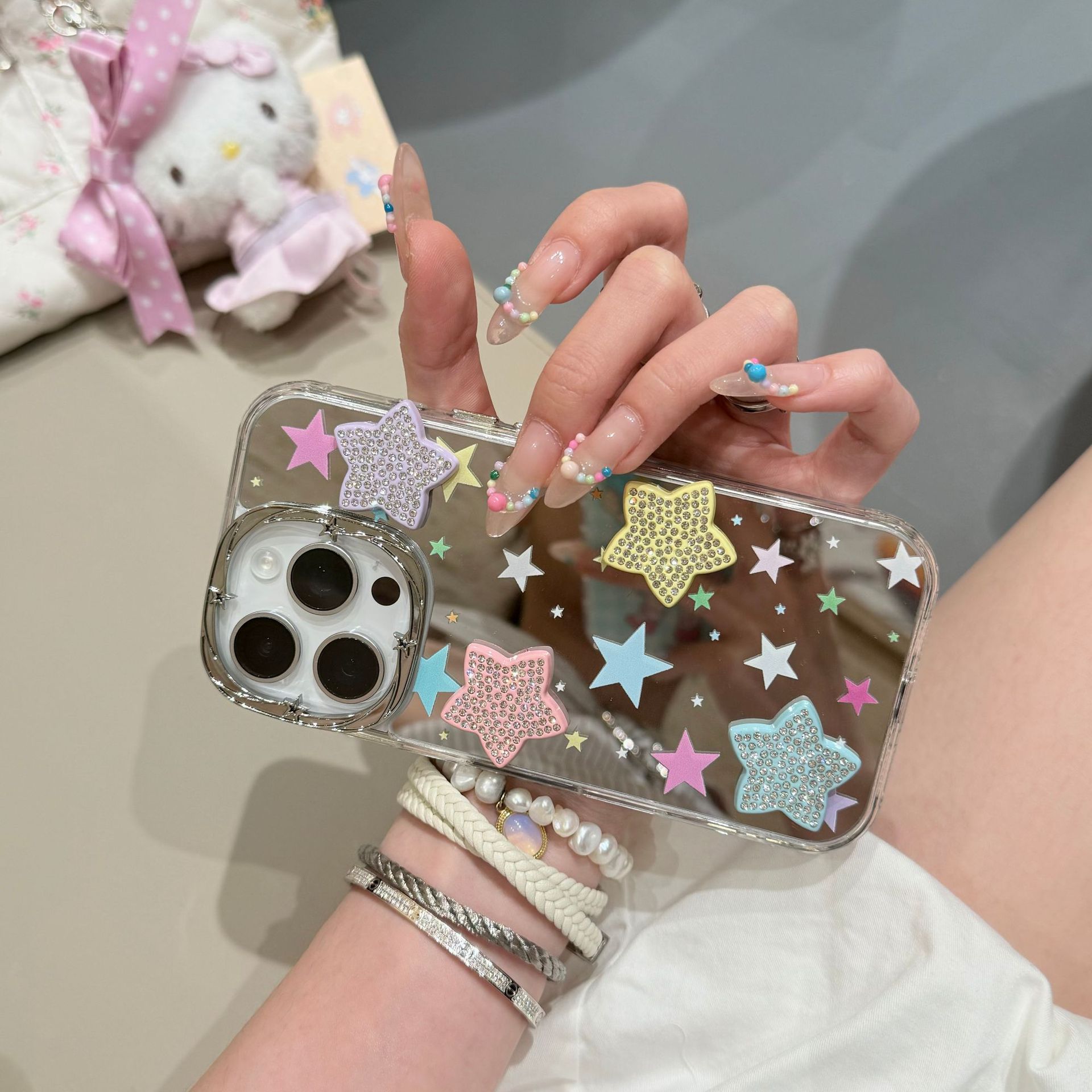 Espejo coreano estrellas de colores para Apple 16ProMax funda para teléfono móvil 15Pro estéreo 14/13 nuevo 15PM
