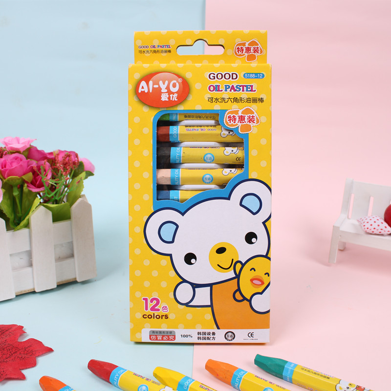 Venta al por mayor lavable pintura al óleo palo estudiante pintura cepillo traje dibujos animados niños color pluma crayón graffiti color pintura palo