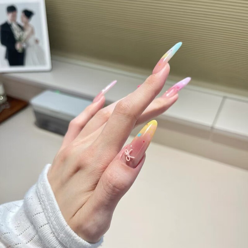 There are nail art 406 summer magic rainbow blush bow cartoon sweet girls finished nail art patch