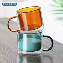 ハンドル付き二重ガラス製ウォーターカップ、マグカップ、家庭用断熱ミルク・コーヒーカップ、ホリデーギフトの越境供給