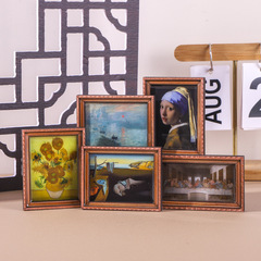 世界名畫油畫相框冰箱貼木質滴膠磁貼文化創意禮品復古裝飾工藝品