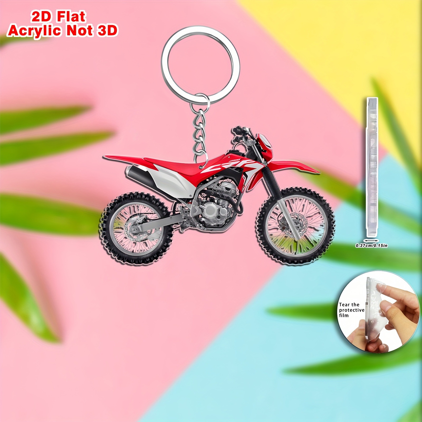 2D平面红色摩托车图案钥匙扣亚克力运动风设计汽车后视镜装饰
