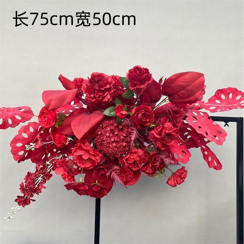 婚庆地排花红色中式订婚宴布置婚礼堂舞台路引花婚庆绢花排仿真花|undefined