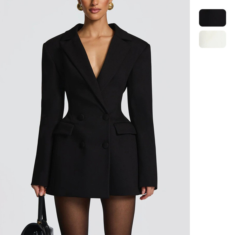 Independent Station Amazon European and American Clothing Cross-Border Suit Cardigan Pure Color Long-Sleeved Lapel Elegant Slim Jacket 8201