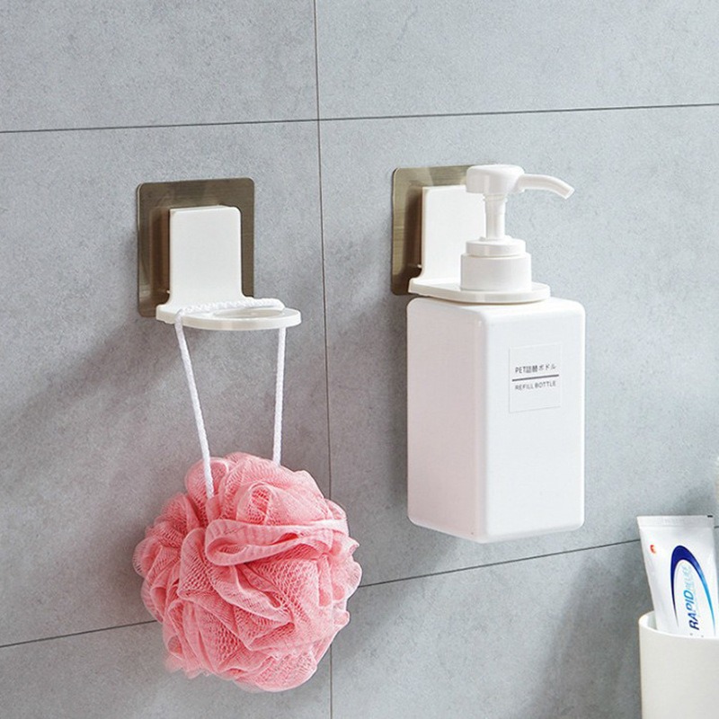 Casa de baño de almacenamiento de gel de ducha de baño montado en la pared champú desinfectante de manos sin fisuras gancho de rack
