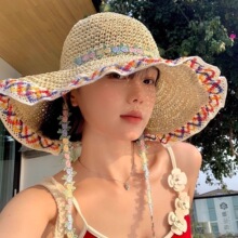 民族风大帽檐草帽女夏季海边沙滩度假风遮阳帽子显脸小草编渔夫帽