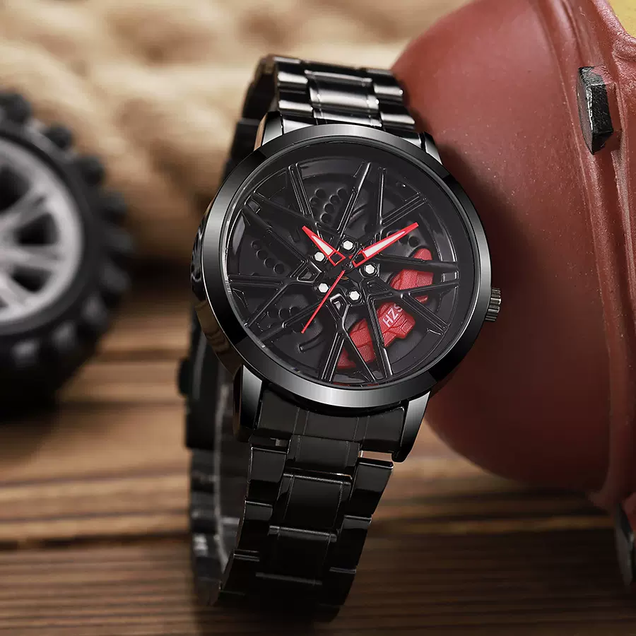 跨境新款内圈可转动手表镂空创意黑科技男士钢带腕表外贸石英表