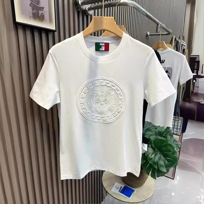 工場直販夏新作メンズユース刺繍タイガーヘッドスパンコール半袖Tシャツラウンドネックトレンドスリムハーフスリーブ|undefined