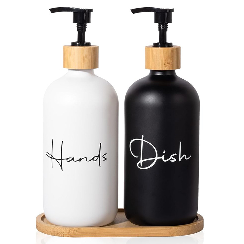 Dispensador de jabón líquido de vidrio negro mate, frasco recargable para baño o cocina