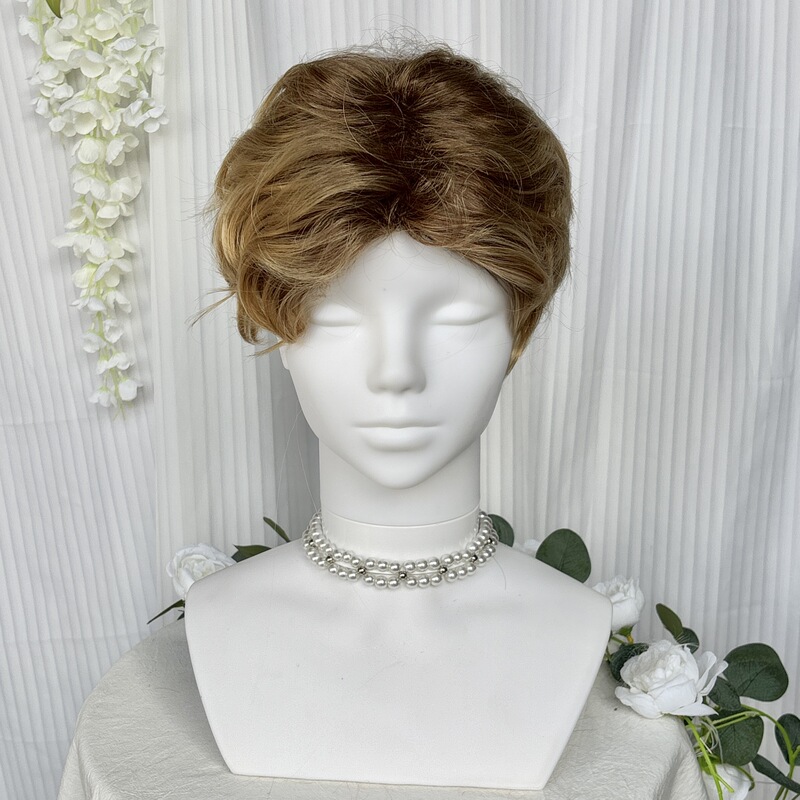 Cross-border European and American men's full-head wig, natural brown-gold color, slightly wavy synthetic hair, naturally voluminous, can be parted in various ways