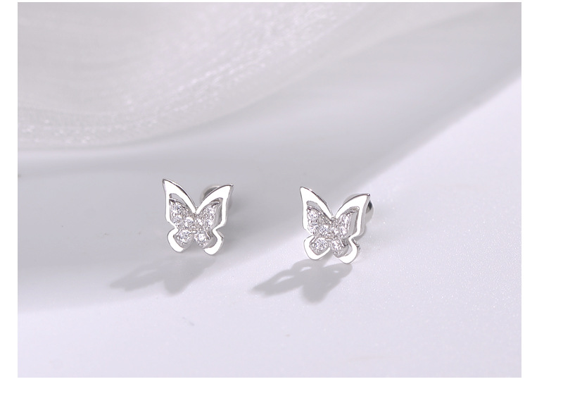 Sweet Butterfly Sterling Silver Plating Zircon Ear Studs 1 Pair