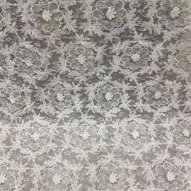 蕾丝底刺绣树叶花珠片烫金镶钻亮片网纱柔软棉线立体绣花服装面料