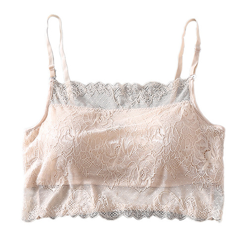 Silk suspender tube top, high-end mulberry silk large size knitted lace bra wrap, bottoming underwear with breast pads for women