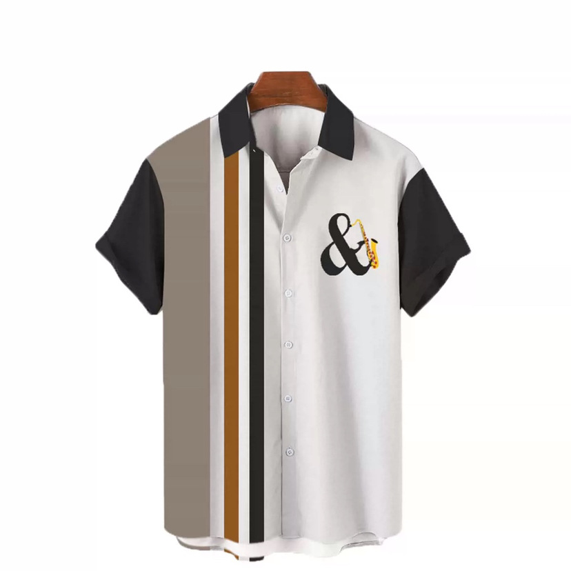 2023 Comercio exterior europeo y americano de los hombres de primavera nueva manga corta impresa casual solapa más tamaño camisa de los hombres