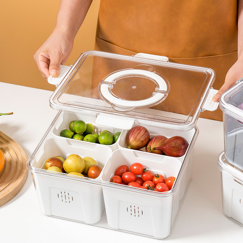 Food storage box transparent divided preservation box, portable food storage box, refrigerator kitchen fruit and vegetable draining box