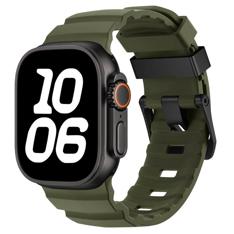Apple Watch 6789用、ワイルドトラックシリコンストラップ、iWatch S10 Ultra用リストバンド、ブラックチタンカラーのメタルバックル|undefined