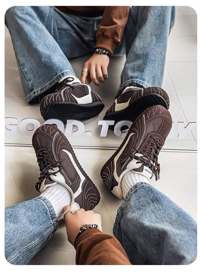 Giày sneaker nam da tổng hợp cổ thấp đế phẳng, kiểu giày tập luyện thể thao — Màu xanh da trời, màu nâu, đen chi tiết 8