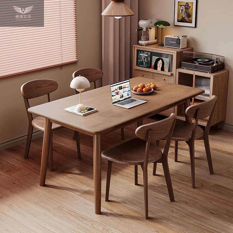 Moderno simple rectangular pura madera sólida silla de nuez negra mesa de comedor combinación de sala de estar hogar pequeño nuevo tipo