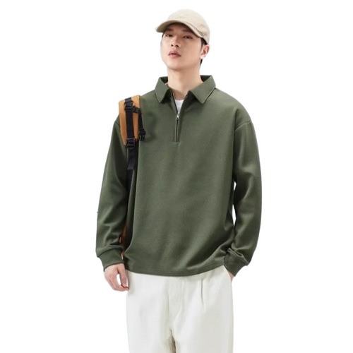 Men's Spring and Autumn Season Trendy Loose Turn-up Collar Pullover Hoodie with POLO Collar Long Sleeve T-shirt