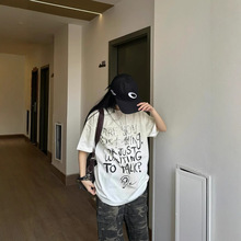 国潮牌明星同款时尚别致半袖体恤上衣服印花纯棉短袖T恤衫女欧美
