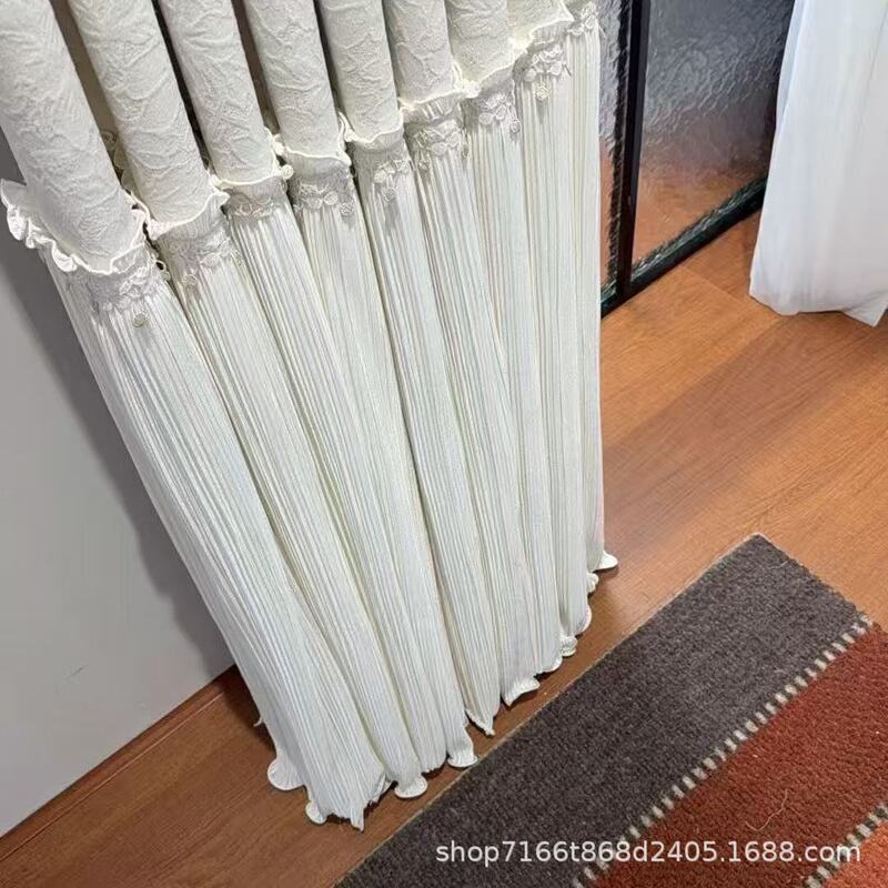 New Style 70cm Wide Hem Gauze French Curtains with Lace, Cream Style Curtains, Modern Minimalist Curtains, Princess Style Room