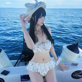 泳衣女新款夏季海边沙滩度假大蝴蝶结法式复古防晒太阳女泳装