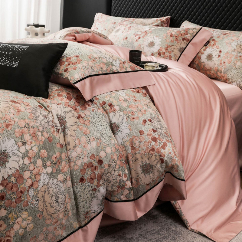 轻奢美式印花纯棉被套四件套100%全棉裸睡床单高级感新款床上用品