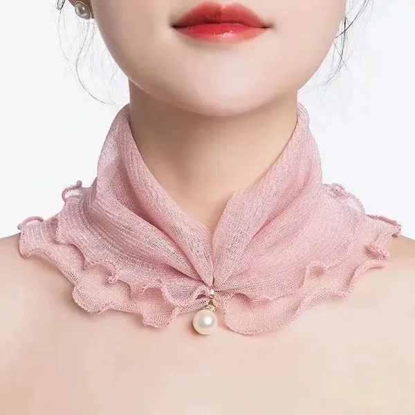 Mesh Pullover Small Neck Scarf for Women, Sun Protection Neck Cover, Veil, Neck Protector, Silk Scarf, Summer Thin Versatile Ruffled Gauze Scarf