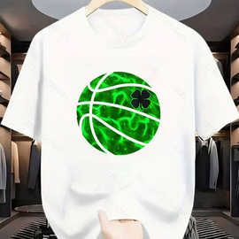 跨境热卖网眼篮球四叶草休闲圆领网眼短袖t恤青少年上衣服批发
