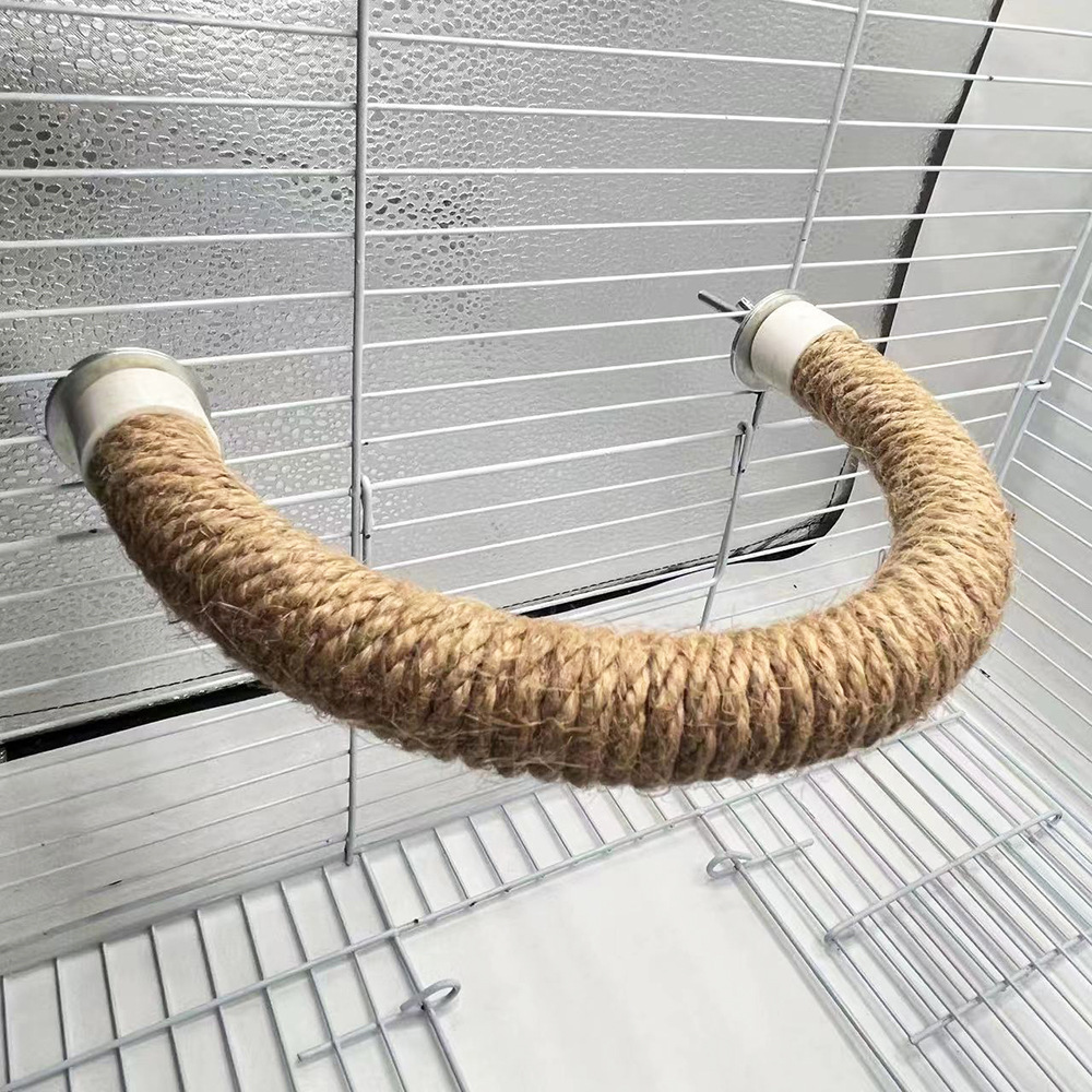 Soporte de estación de pájaro de cuerda de cáñamo de sisal en forma de U, juguete de perchas de pájaro, loro trepando, puliendo la boca, moler las garras, poste de la estación de pájaro, accesorios de jaula de pájaro