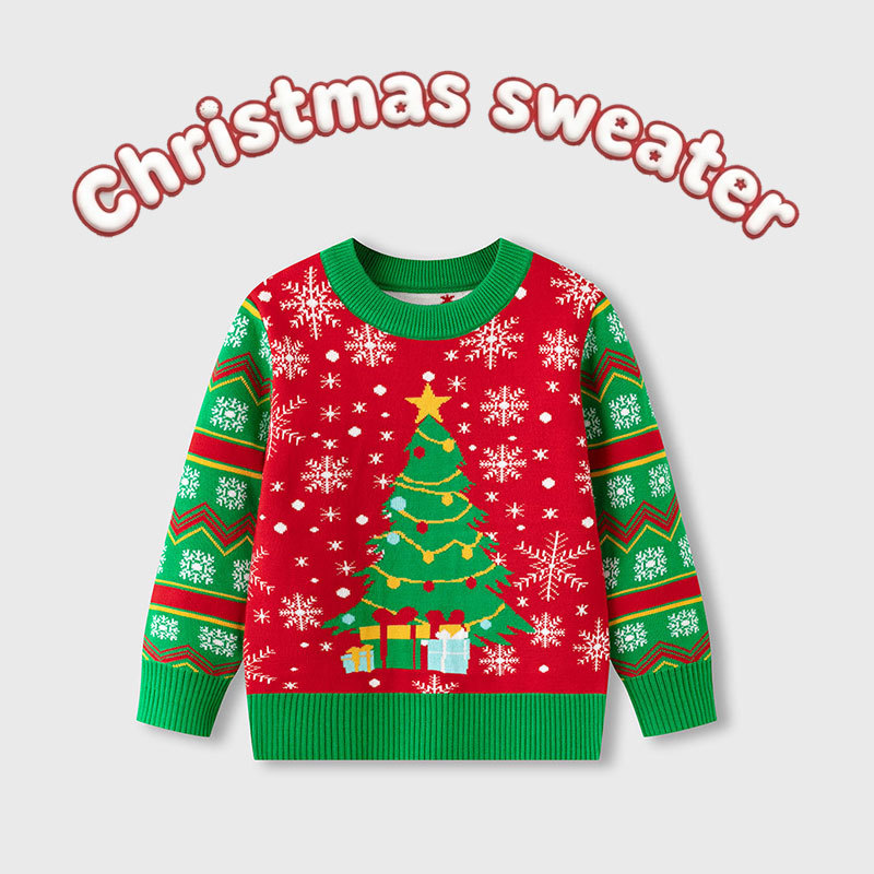 Amazon's new autumn/winter European and American style children's Christmas tree snowflake sweater, boys' and girls' base layer pullover knitwear