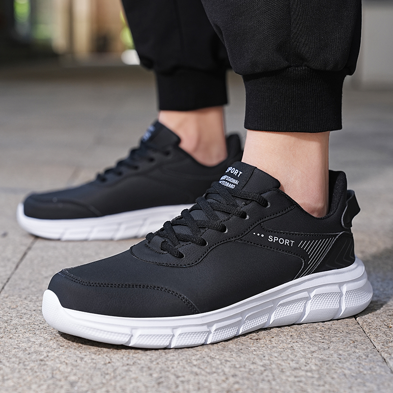 Marke Herren neue schwarze Leder wasserdicht Sport leichte weiche Sohle große Größe Student Reise Schuhe Trend_voghion.com