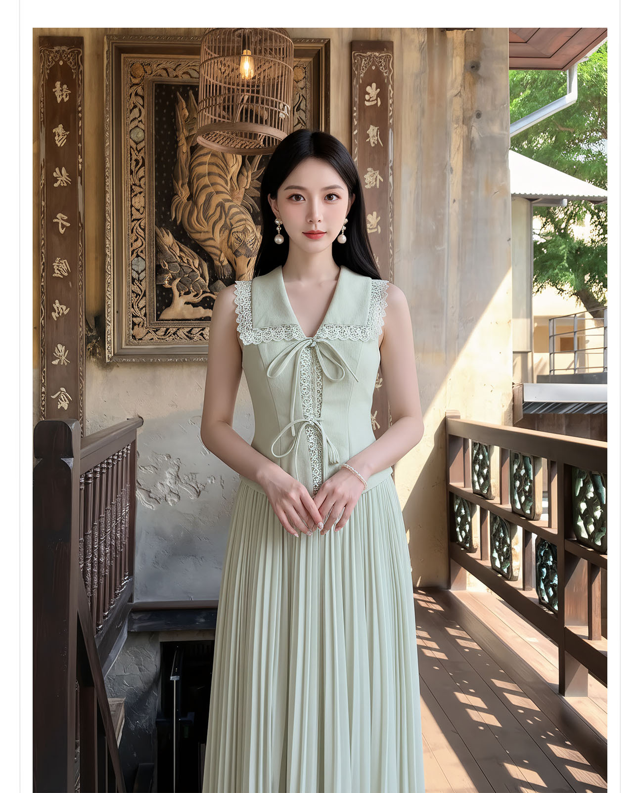 Set áo vest gile và chân váy ren phối ren thêu hoa, eo thon — bộ đồ, nửa váy, Trang chủ chi tiết 2