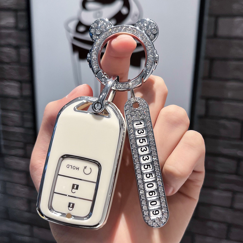 BT 키 G 모델 - 스마트 3버튼 [싱글 쉘 화이트] + 실버 우주 비행사 다이아몬드 버클 + 실버 번호판