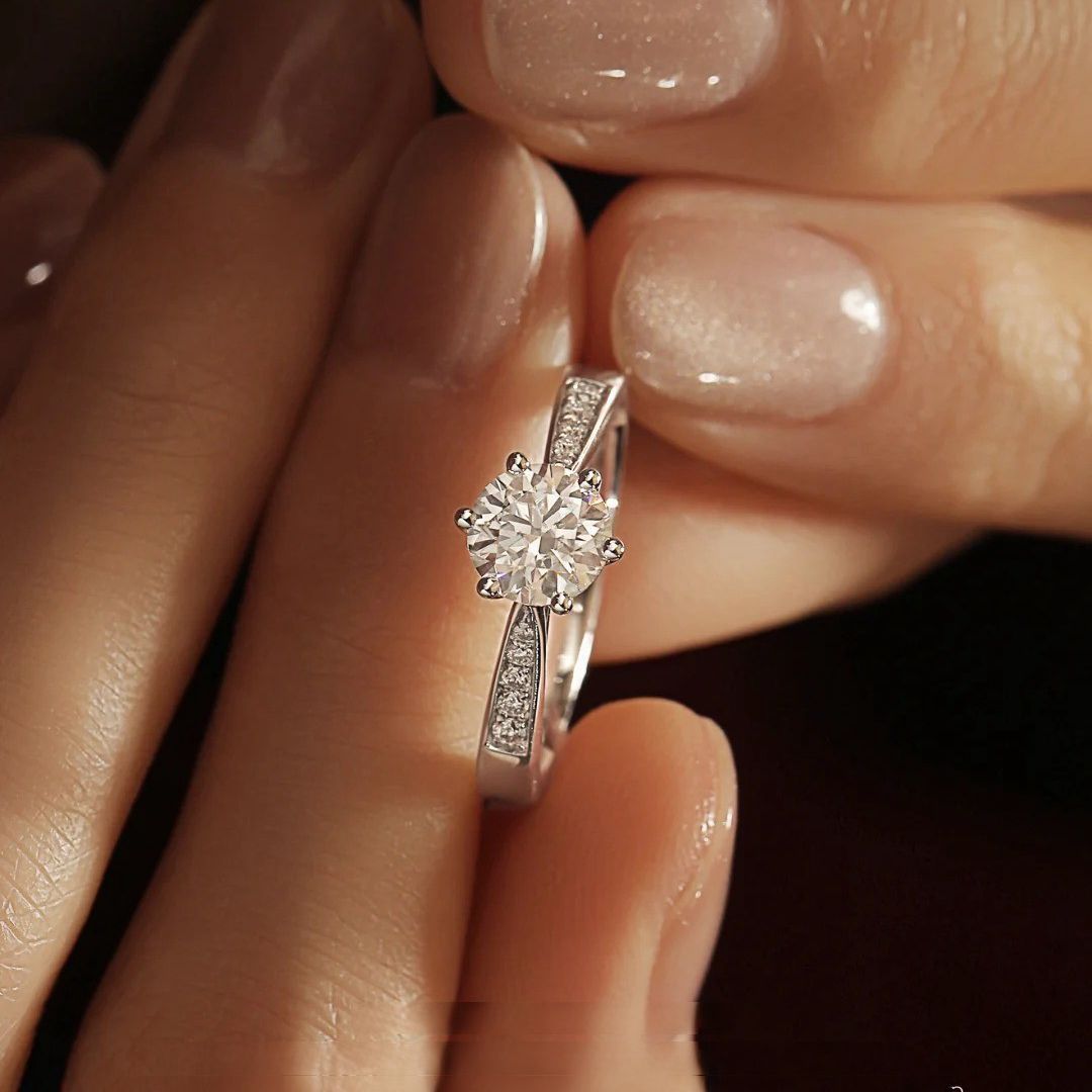 純銀莫桑鑽戒指女 韓版女六爪仿真鑽戒情侶戒指開口婚戒批發簡約