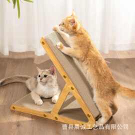 跨境木质猫抓板立式宠物磨爪板沙发边猫爬架一体猫窝玩具挠垫爪板