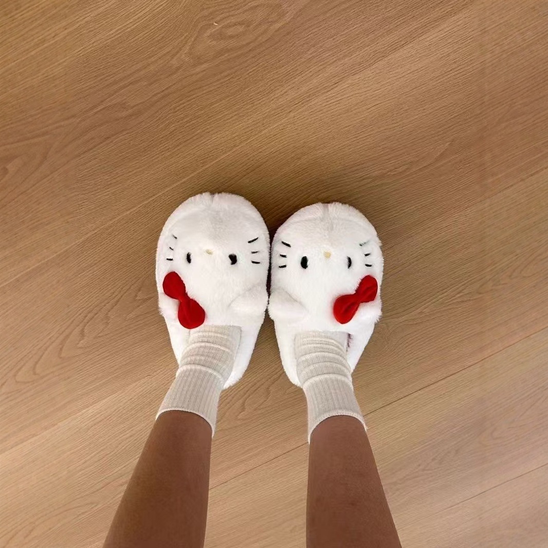 Zapatillas de algodón de Kitty 2026 nuevo lindo otoño invierno casa interior para hombres y mujeres dormitorio zapatillas de cabello