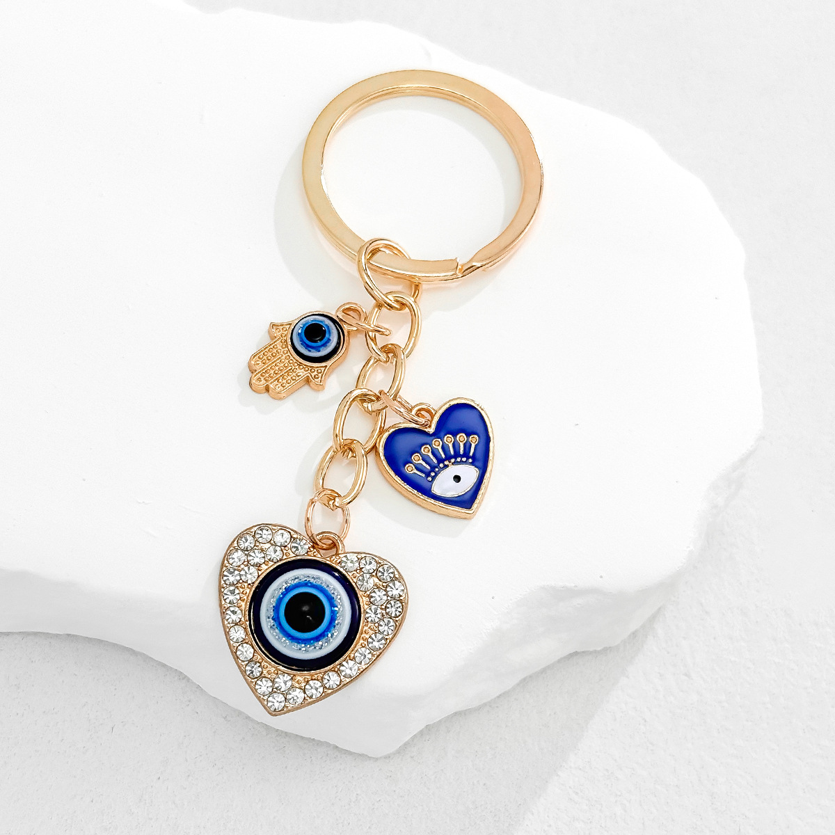 Cross-Border Hot Sale New Heart-Shaped Palm Water Drop Evil Eye Pendant Accessories Keychain Key Ring Manufacturer_voghion.com
