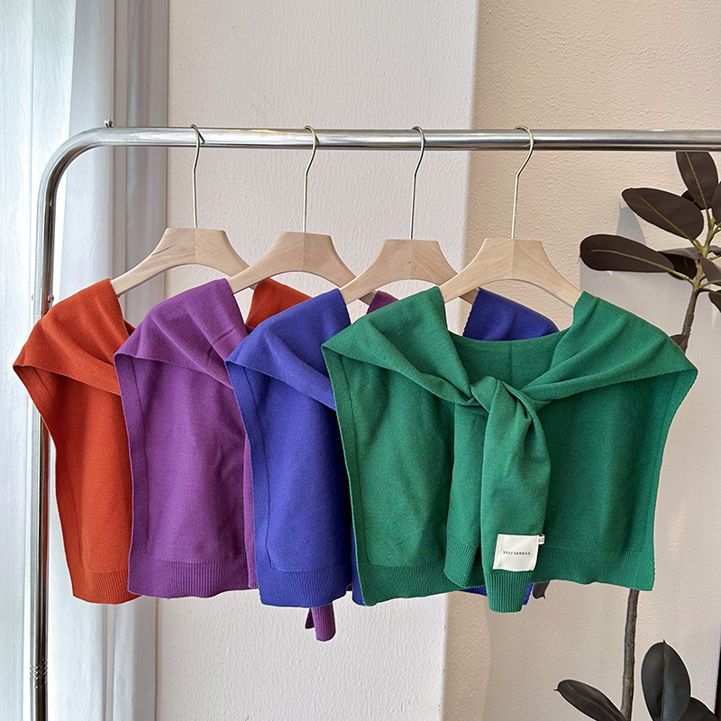 Nudo de chal para mujeres 2025 otoño invierno cuello falso aire acondicionado habitación de color sólido bufandas de hombro tejido fuera de la capa pequeña camisa hombro