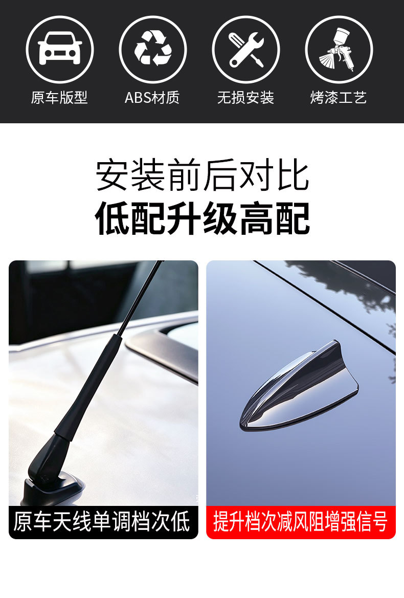 Wholesale car shark fin antenna, car roof antenna spoiler modification, decorative antenna with signal reception, no drilling required