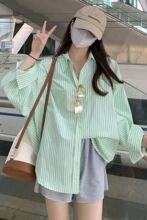 POLO领条纹衬衫女春季新款设计感宽松中长款薄款BF风防晒开衫上衣